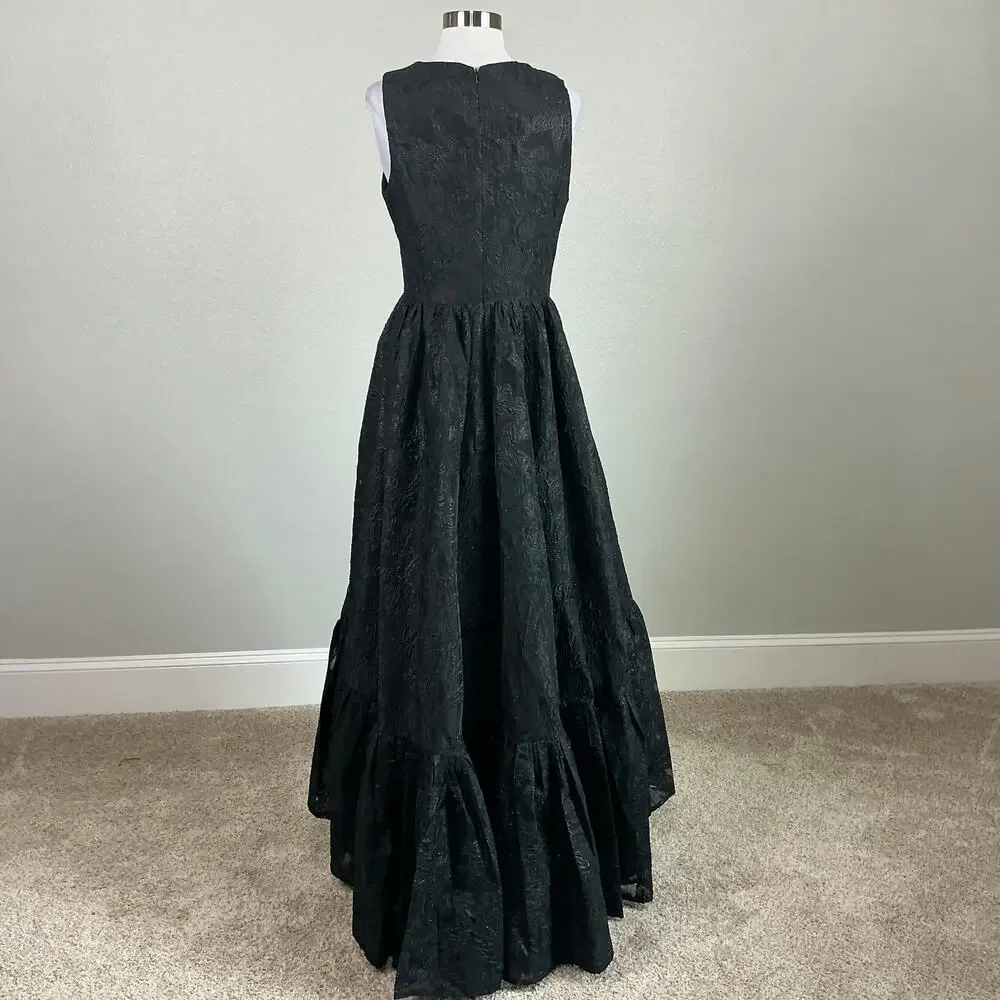 Mac Duggal 20714 High Low A-Line Evening Gown Metallic Black Size 6 Formal Dress - Picture 7 of 12